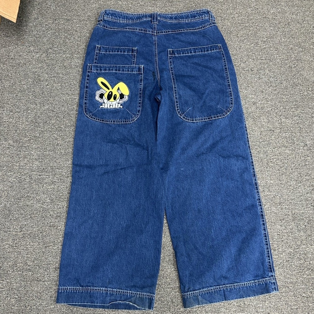 A-Lab Denim Jeans Mens 38 Blue Wide Leg Graphic Bunny A4
